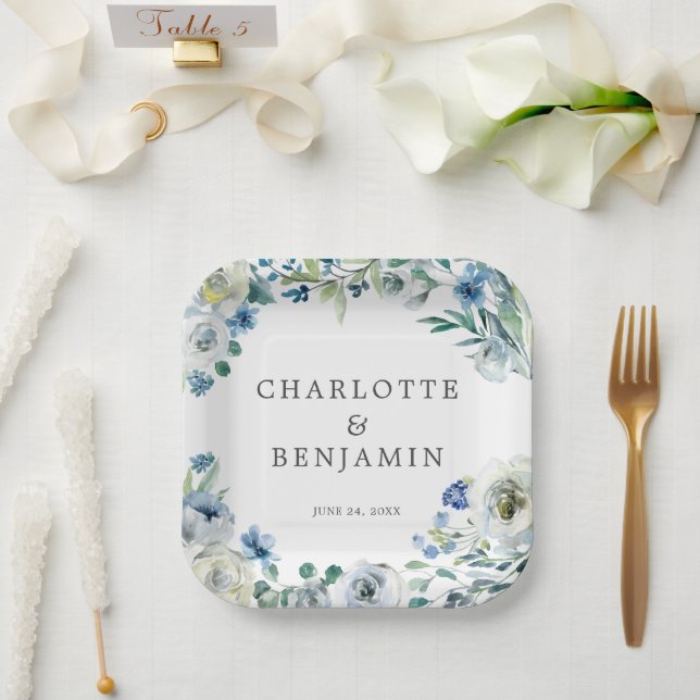 Plato De Papel Boda Primaria Personalizado Floral de Peonia Blanc (Boda)