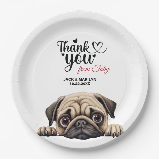 Plato De Papel Boda Pug Agradecimiento (Anverso)