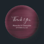 Plato De Papel Boda Purple Burgundy Gracias<br><div class="desc">Burgundy Purple Faux Metallic Steel Brush Metalizado Elegante y Boda moderno Gracias Plates. Estas placas de agradecimiento de la Boda Marsala Cranberry se pueden personalizar para incluir su nombre y fecha de boda. Póngase en contacto con el diseñador si desea que los elementos coincidan de forma personalizada.</div>
