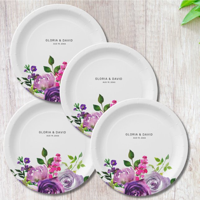 Plato De Papel Boda Purple Floral Elegante (Subido por el creador)
