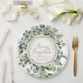 Plato De Papel Boda purpurina de oro de Eucalyptus