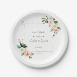 Plato De Papel Boda Purpurina Rubor White Flowers Gold