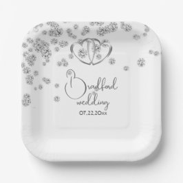 Plato De Papel Boda Real de Diamantes Azules y Corazones