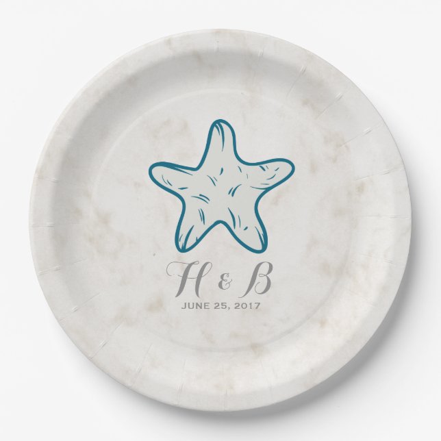 Plato De Papel Boda Real Rustic Starfish (Anverso)