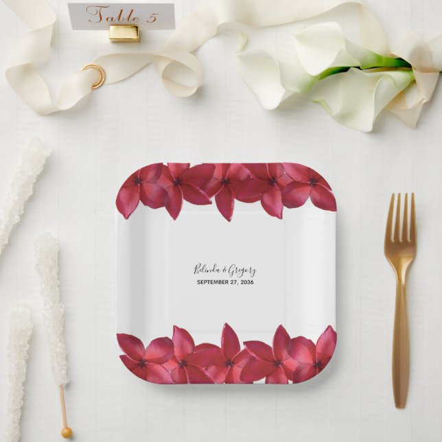 Plato De Papel Boda Red Plumeria Frangipani (Boda)