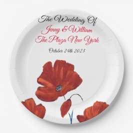 Plato De Papel Boda Red Poppies