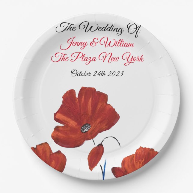 Plato De Papel Boda Red Poppies (Anverso)