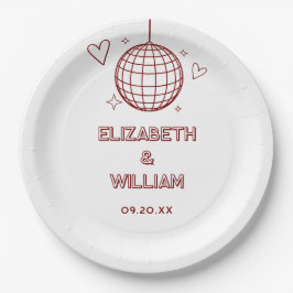 Plato De Papel Boda Red Retro Disco Groovy de los años 70