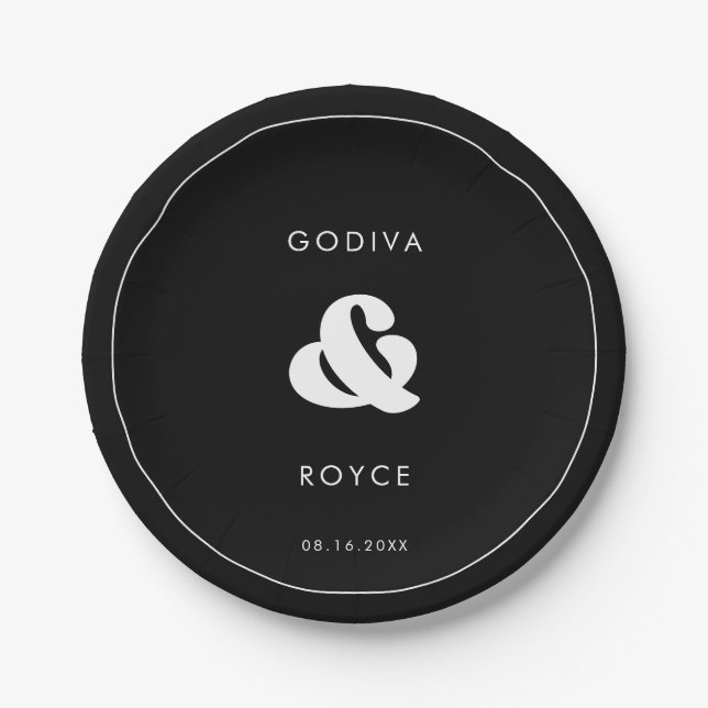 Plato De Papel Boda retro elegante en blanco y negro (Anverso)