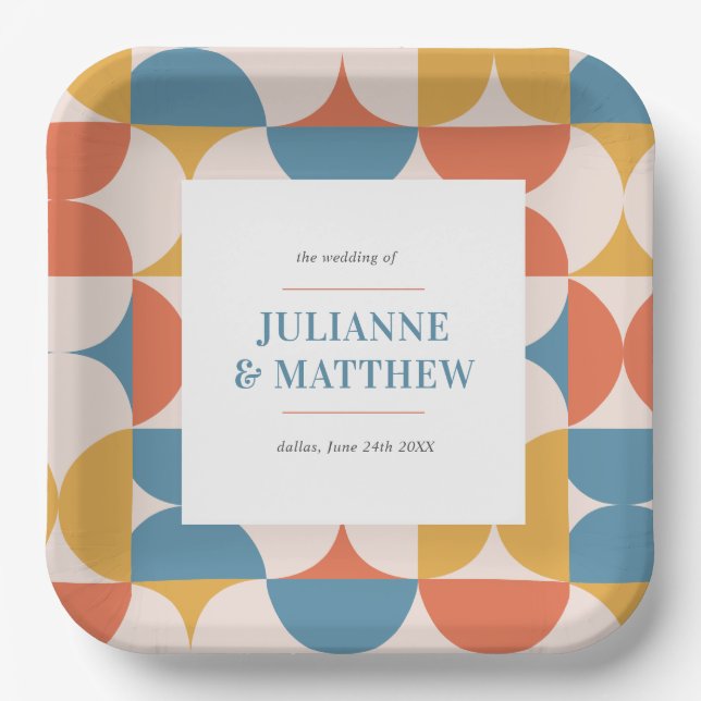 Plato De Papel Boda Retro Media Circle Scallop Mid Century (Anverso)