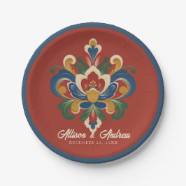 Plato De Papel Boda Roja Rosemaling Noruega