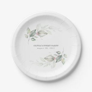 Plato De Papel Boda romántica acuarela dorado rosa vegetación