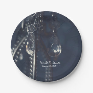 Plato De Papel Boda Romántica Chic Elegante Cristal Azul Melancól