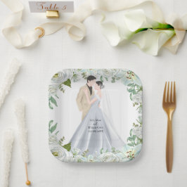 Plato De Papel Boda Romántica con Acuarela