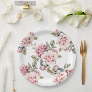 Plato De Papel Boda Romántica Elegante Chic Moderna Rosa