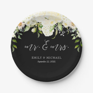 Plato De Papel Boda Romántica Marfil Crema Floral Negra