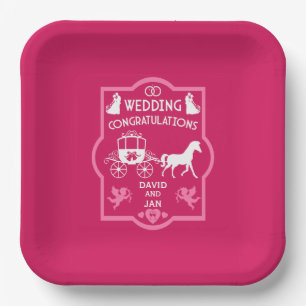 Plato De Papel Boda Romántico De Caballos Y Carros
