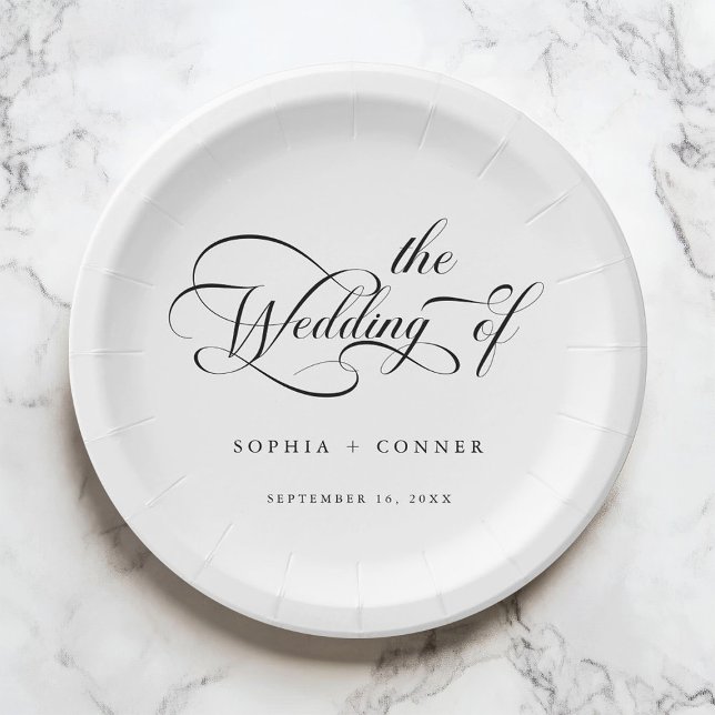 Plato De Papel Boda romántico de caligrafía clásica negro y blanc (Subido por el creador)