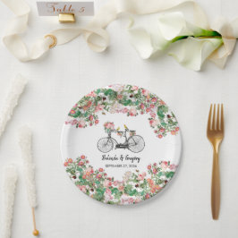 Plato De Papel Boda Romántico de Flores de Bicicleta Vintage y Av