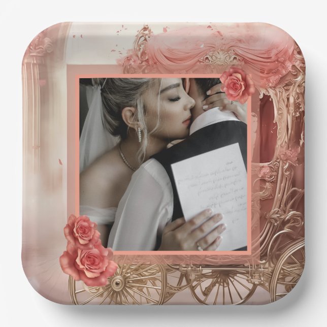 Plato De Papel Boda romántico elegante y moderno (Anverso)