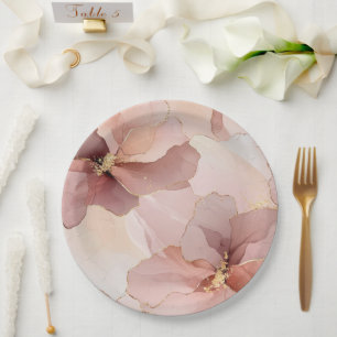Plato De Papel Boda romántico Rubor rosado dorado floral