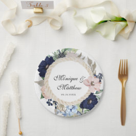 Plato De Papel Boda rosa de Marina Nautical Bloom Naval Rubor