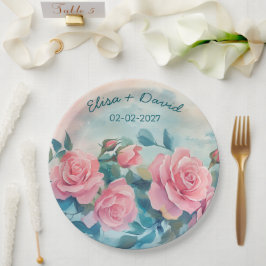 Plato De Papel Boda Rosa Engagemen Bridal Shower PERSONALIZADO