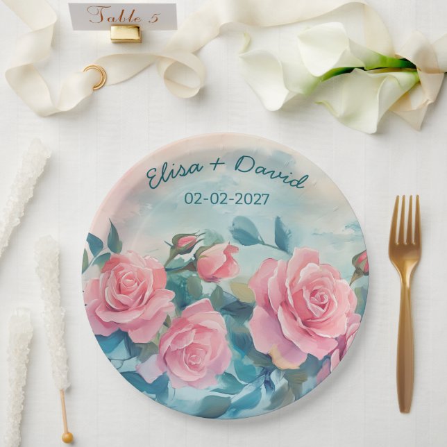 Plato De Papel Boda Rosa  Engagemen Bridal Shower PERSONALIZADO (Boda)