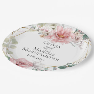 Plato De Papel Boda Rosa Floral Rosa