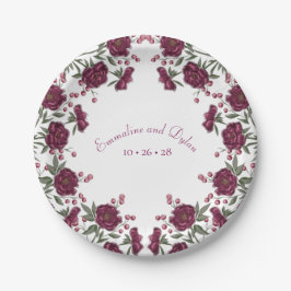 Plato De Papel Boda Rosa Granate