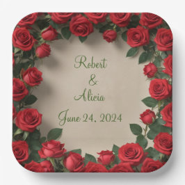 Plato De Papel Boda Rosa Roja