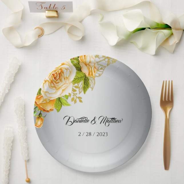Plato De Papel Boda Rosas dorados Silver Romance (Boda)