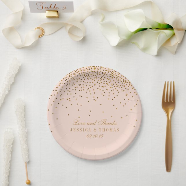Plato De Papel Boda Rubor Pink & Gold Confetti (Boda)