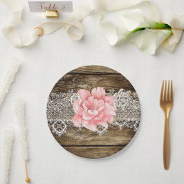 Plato De Papel Boda Rustic Barn Wood & Lace