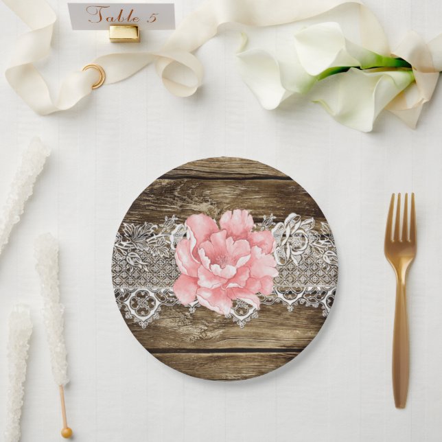 Plato De Papel Boda Rustic Barn Wood & Lace (Boda)