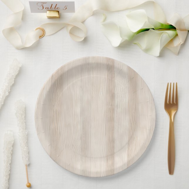 Plato De Papel Boda Rustic Faux Cream White Wood (Boda)
