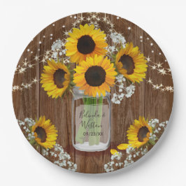 Plato De Papel Boda Rustic Sunflower and Mason Jar