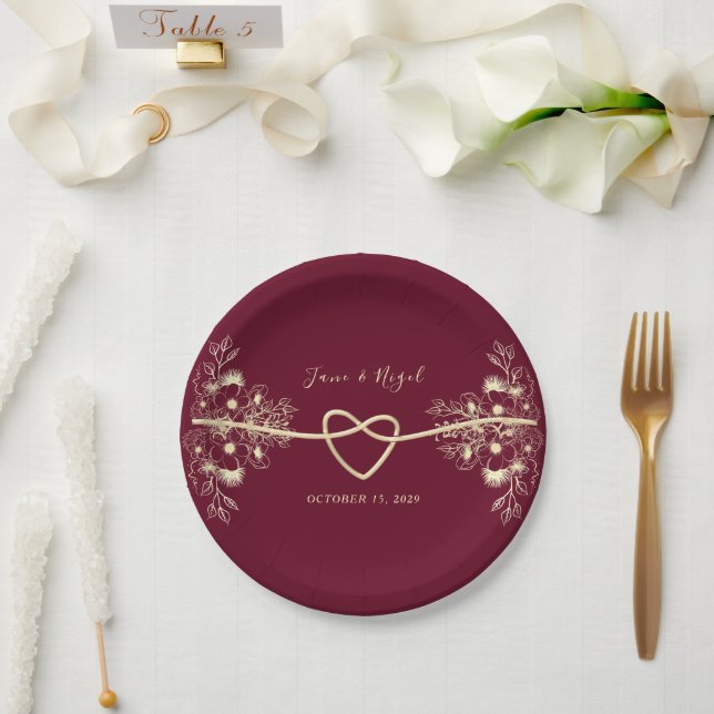 Plato De Papel Boda Rústica Boho Burgundy (Boda)