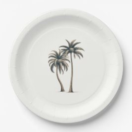 Plato De Papel Boda Rústica Costera con Palma Tropical