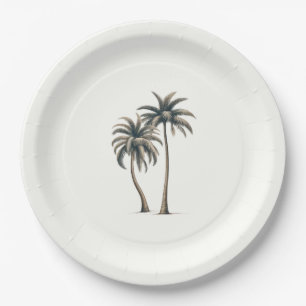 Plato De Papel Boda Rústica Costera con Palma Tropical