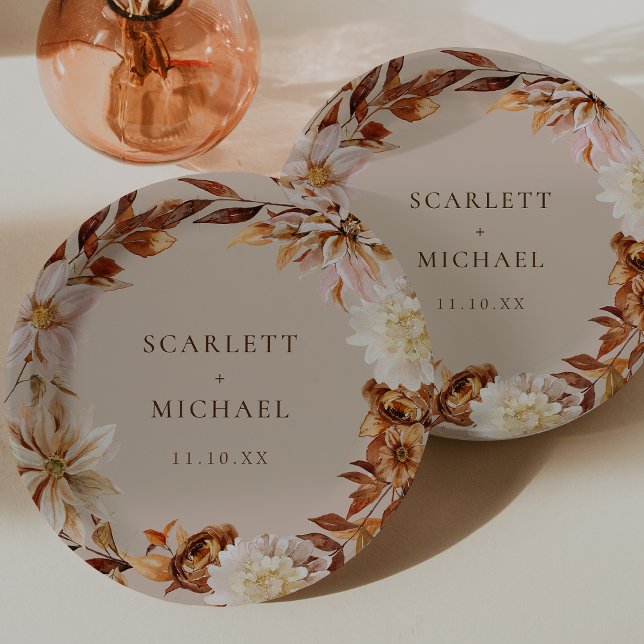 Plato De Papel Boda Rústica de Otoño (Rustic Fall Watercolor Floral Wedding Paper Plates by Painted Paperie
)