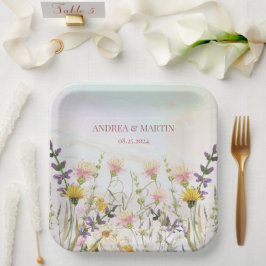 Plato De Papel Boda rústica del Jardín Pastel de Flor Silvestre