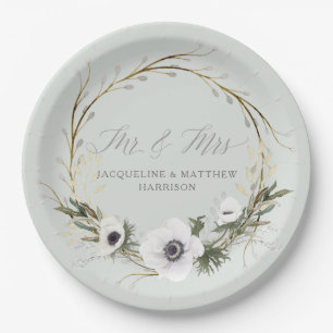 Plato De Papel Boda Rústica moderna BOHO Wreath Anemone Wreath