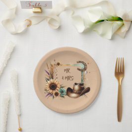 Plato De Papel Boda Rústica Occidental Sr & Sra 7 pulgadas Fiesta