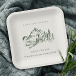 Plato De Papel Boda Rústico de Esbozo de Montaña Pine Woods<br><div class="desc">Para cualquier personalización adicional o cualquier otro elemento que coincida,  no dude en ponerse en contacto conmigo en yellowfebstudio@gmail.com</div>