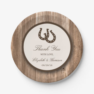 Plato De Papel Boda Rústico de Herradura y Madera Marrón
