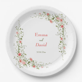Plato De Papel Boda Rústico de rosas rosadas botánicas