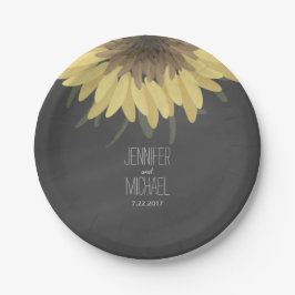Plato De Papel Boda Rústico de Sunflower Chalkboard