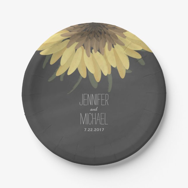 Plato De Papel Boda Rústico de Sunflower Chalkboard (Anverso)