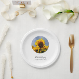 Plato De Papel Boda Rústico del cielo azul girasol